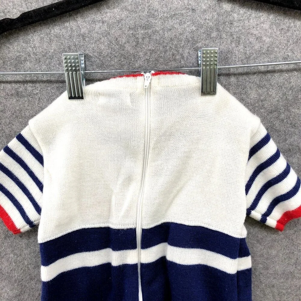 Vintage Friedknit Creations Knit Romper One Piece Baby 6-12M Sailor‎ Nautical